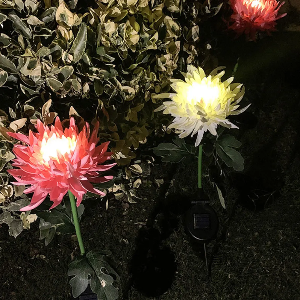 

2pcs Chrysanthemum LED Solar Light Outdoor Garden Lamp Stainless Steel Decorative Yard Lawn Light Solar Powered Landscape
