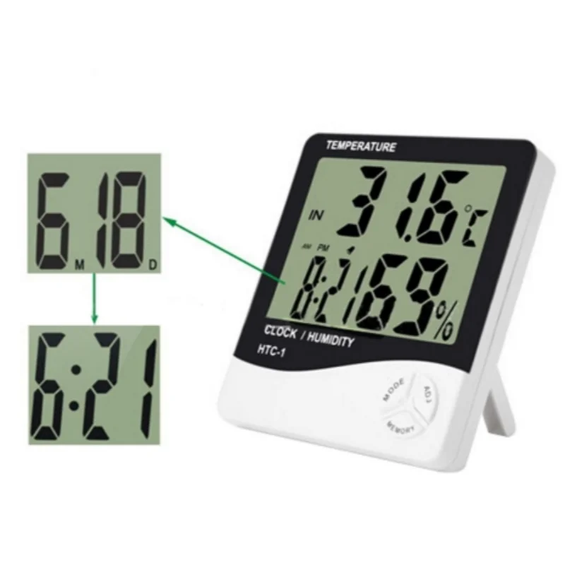 HTC-1 HTC-2 LCD Electronic Digital Temperature Humidity Meter Home Thermometer Hygrometer Indoor Outdoor Weather Station Clock