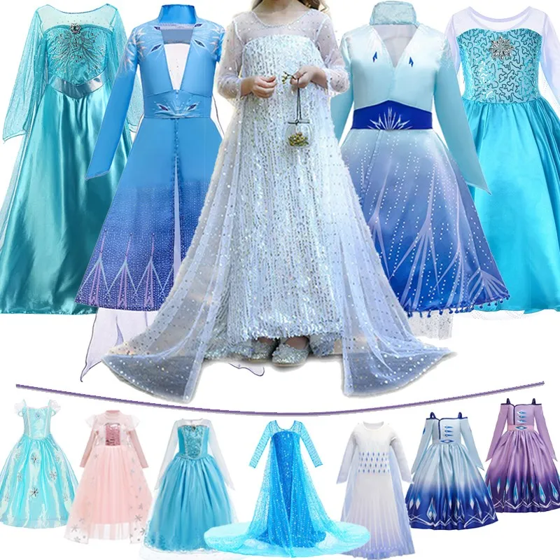 Children Princess Costume Snow Queen 2 Elsa Dress Up Cosplay Christmas New White Sequined Party Disguise Girl Birthday Clothes