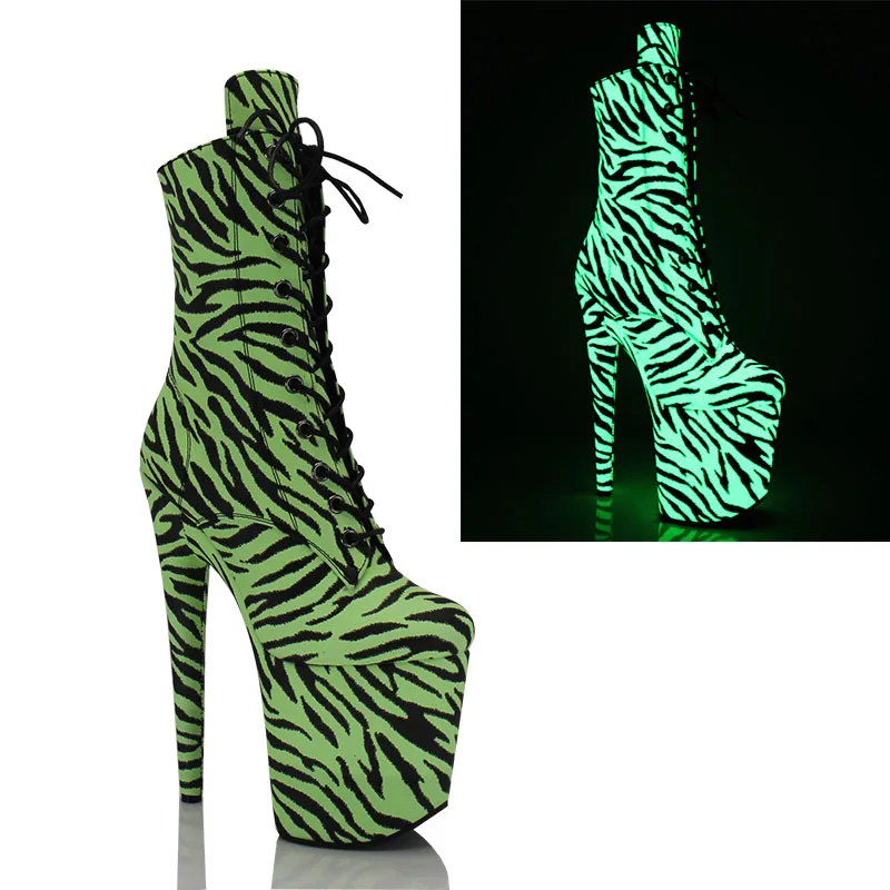 22 years new pole dance boots short boots 20CM super high heel leopard print luminous stage performance luminous high heels