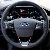 Funda trenzada para volante de coche personalizada, 100% de cuero genuino, compatible con Ford Focus 4 2019 2020 Fiesta 2017-2019 Tourneo 2018 2019