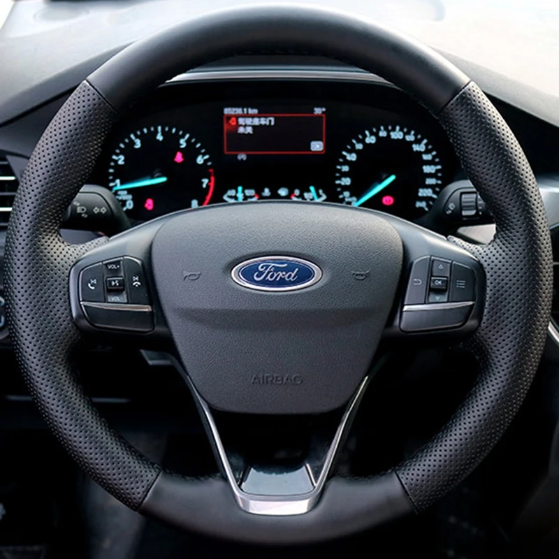 Niestandardowy pokrowiec na kierownicę samochodową z prawdziwej skóry w 100% pasujący do Ford Focus 4 2019 2020 Fiesta 2017-2019 Tourneo 2018 2019
