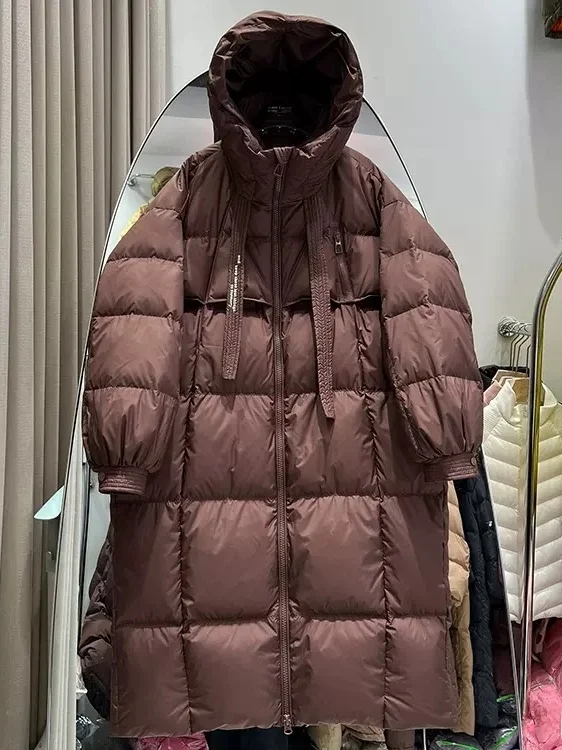 

Корейское женское длинное пуховое пальто с капюшоном, осенне-зимнее, утепленное, выше колена, прямого кроя, для повседневной носки