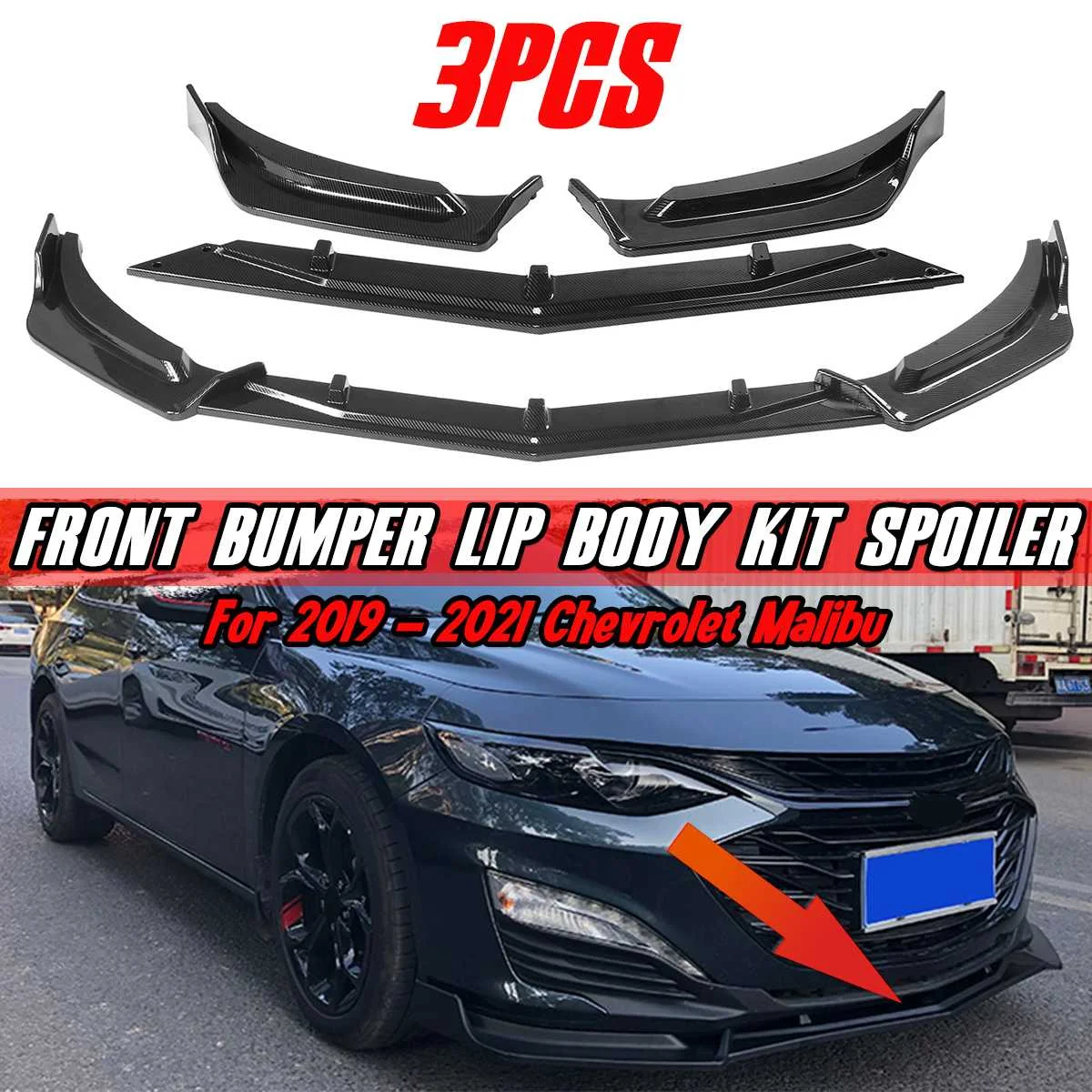 

Высокое качество 3x автомобильный передний бампер, комплект для губ, диффузор, спойлер, комплект кузова, дефлектор, защита для губ для Chevrolet, Malibu 2019-2021