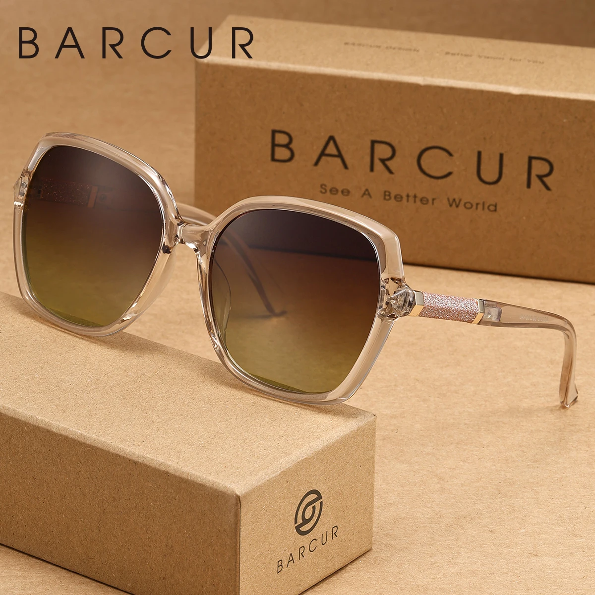 BARCUR النساء الاستقطاب النظارات الشمسية مادة الكمبيوتر إطار كبير نمط غير رسمي الرجال نظارات جولة القيادة الذاتية القيادة العلامة التجارية التعبئة والتغليف