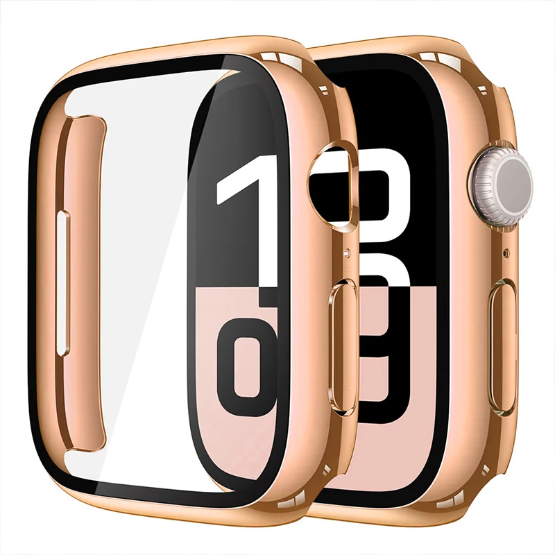 Plated Case For Apple Watch Case 44mm 40-42-38-41mm 45mm Glass+Bumper Screen Protector iwatch series 9-8 7 6 5 4 se 3 Accessorie