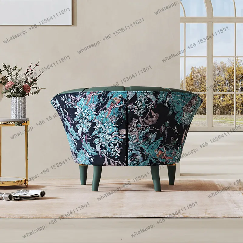 LS light luxury designer sofa chair embroidery color picture flannel high-end large apartment living room single leisure chair