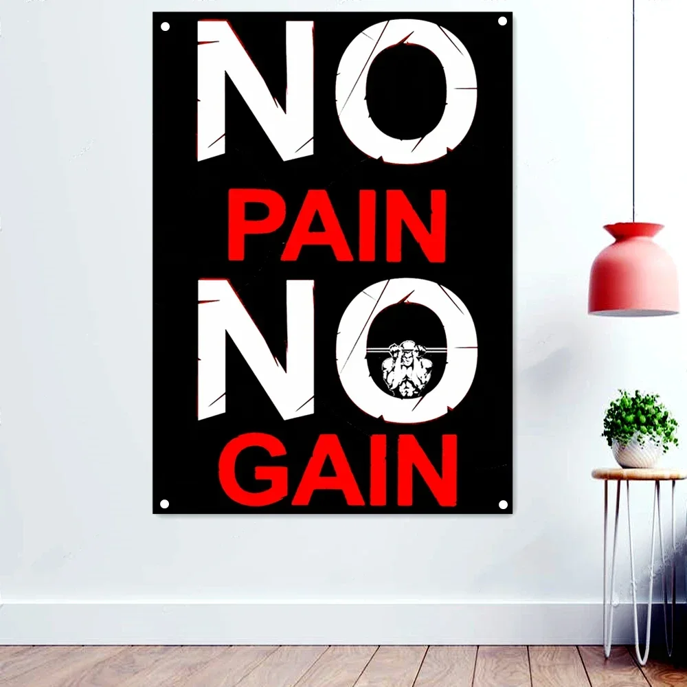 NO PAIN NO GAIN Inspiring  Workout Fitness Gym Motivation Poster Wall Art Bodybuilding Exercise Wallpaper Banner Flag Wall Decor