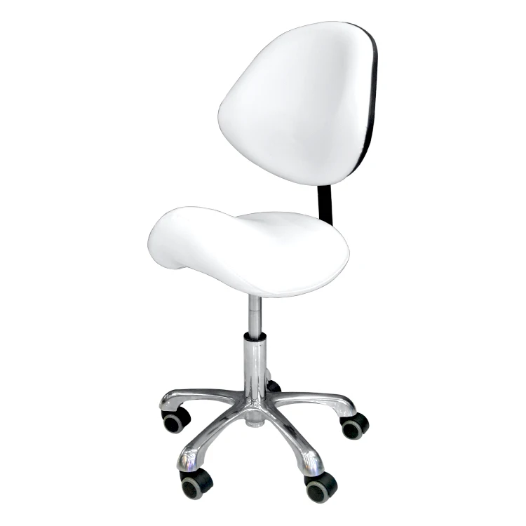 White Salon Massage Spa Saddle Stools Support Adjustment Lifting Rolling Chair With 5 Wheels