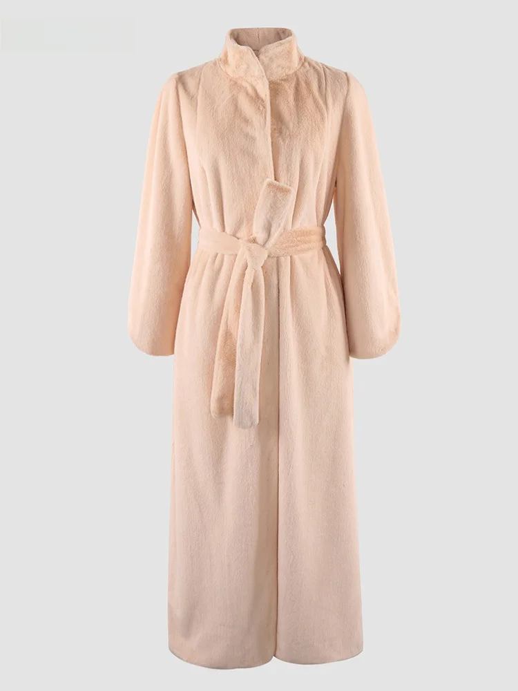 

Женское длинное зимнее пальто Nerazzurri 2023 из розового искусственного меха с воротником-стойкой, экологичное, для повседневной носки