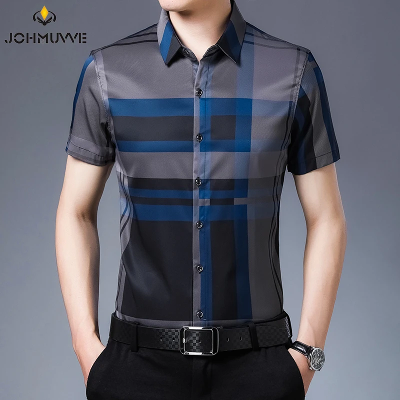 

JOHMUVVE Fast Shipping New Men's Short Sleeve Striped Printed Shirt Casual Short Sleeve Top