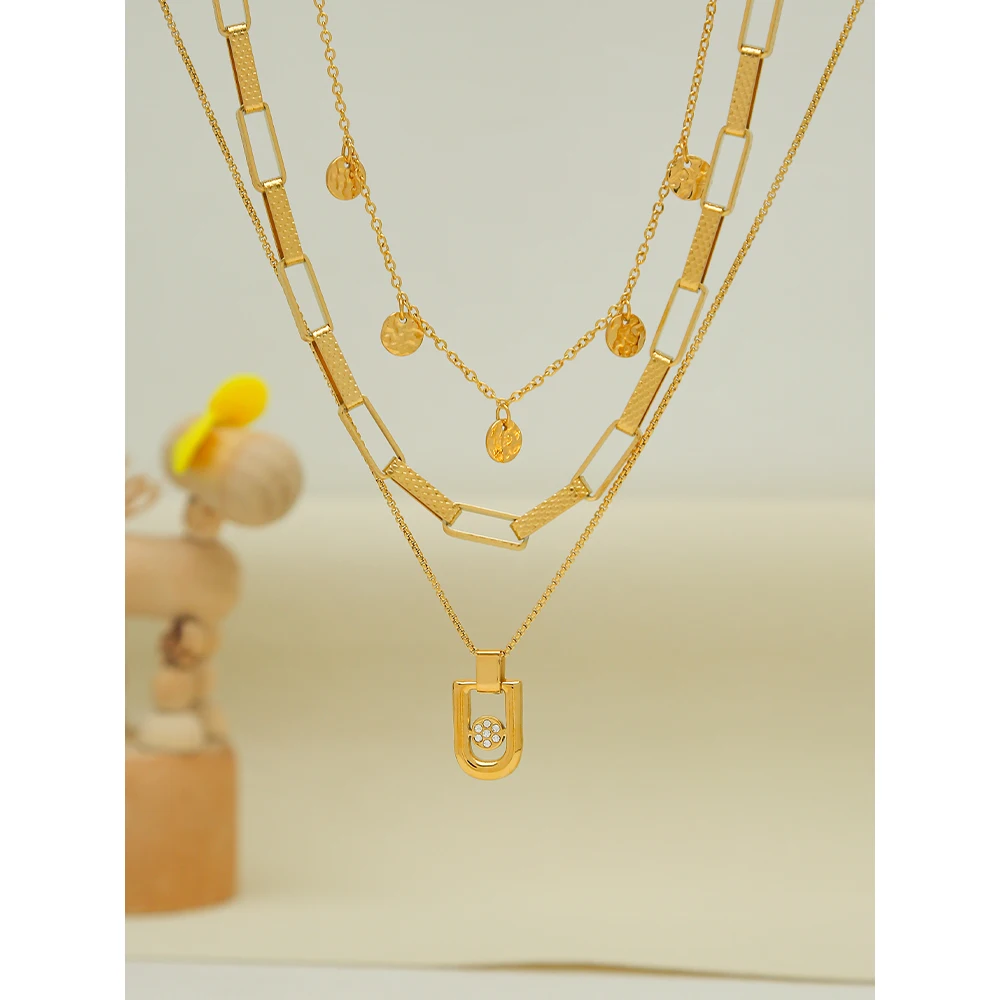 YACHAN Vintage Stainless Steel Gold Plated Pendant Necklaces for Women Statement Charm Choker Waterproof Aesthetic Jewelry