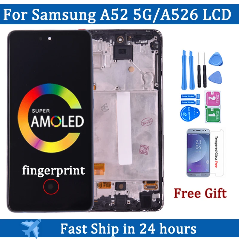 

Super AMOLED For Samsung A52 5G A526 LCD Display Touch Screen With Frame Digitizer For SM-A526B A526U LCD Display Replace