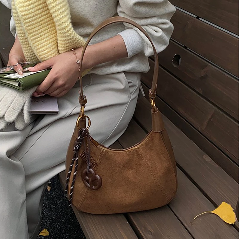 Ladies' Handbag 2026 Fashion Suede Single Shoulder Armpit Bag Pu Solid Color Design Commuter Style Crossbody Bags