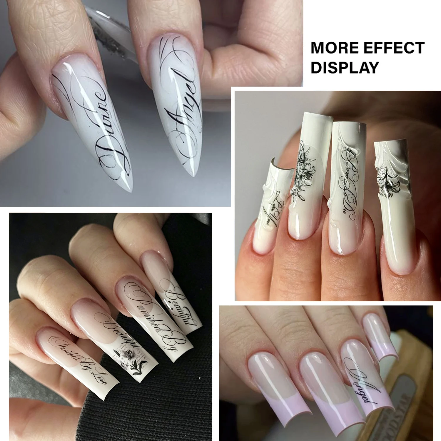 4 Stück Vintage-Schrift-Englisch-Nagelaufkleber 3D Gothic Schwarz Gold Silber Kursiv Altenglisch Flügel Kreuz Stern Nagelsticker Y2K Nageldekor – Detail 6