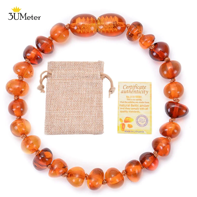 Fashion Natural Amber Bracelet Hand-Assembled Genuine Baltic Ambers Teething Bracelets Certified Jewelry Gift for Baby&Adults