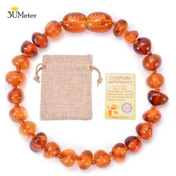 Pulseira âmbar natural para bebês e adultos, pulseiras de dentição montadas à mão, âmbar báltico genuíno, presente certificado da jóia, moda