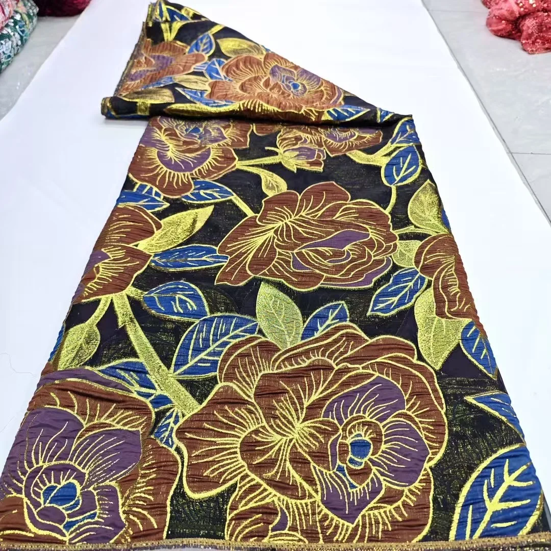 Latest 5 Yards Guinea Brocade Jacquard Fabric African Lace 2025 High Quality Nigerian Brocade Fabrics for Wedding Dress Hmd20102