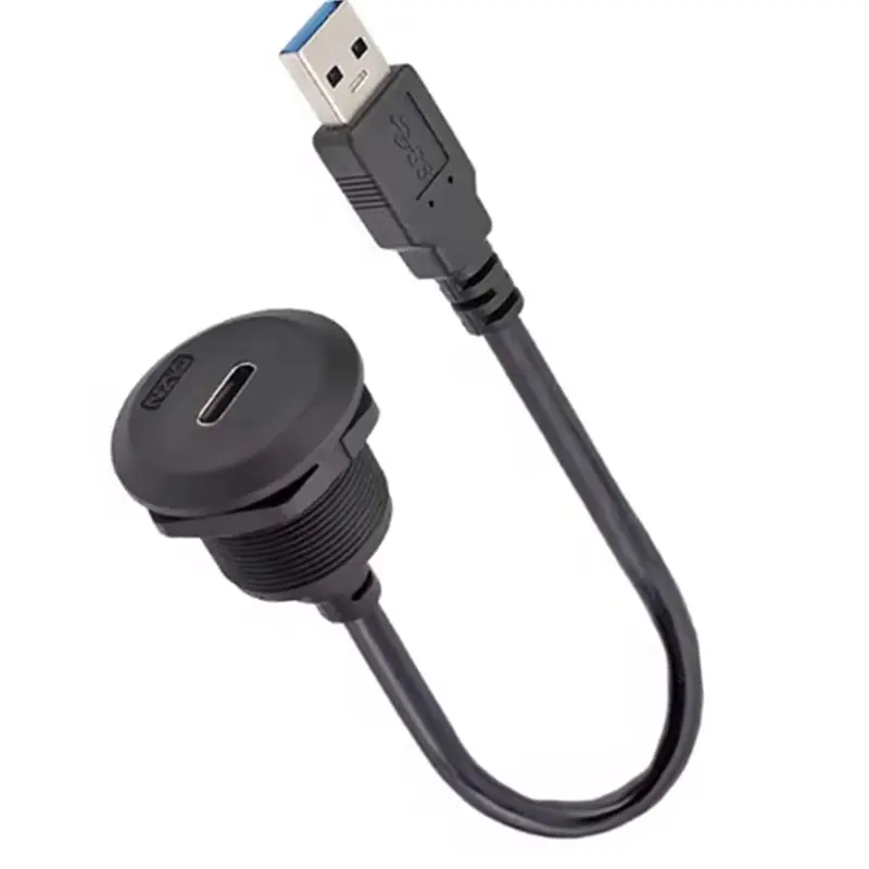 ABUO-Panel Female Socket 30Cm Length With Front Installation Male Straight Plug With Thread USB3.0 Circular Connector