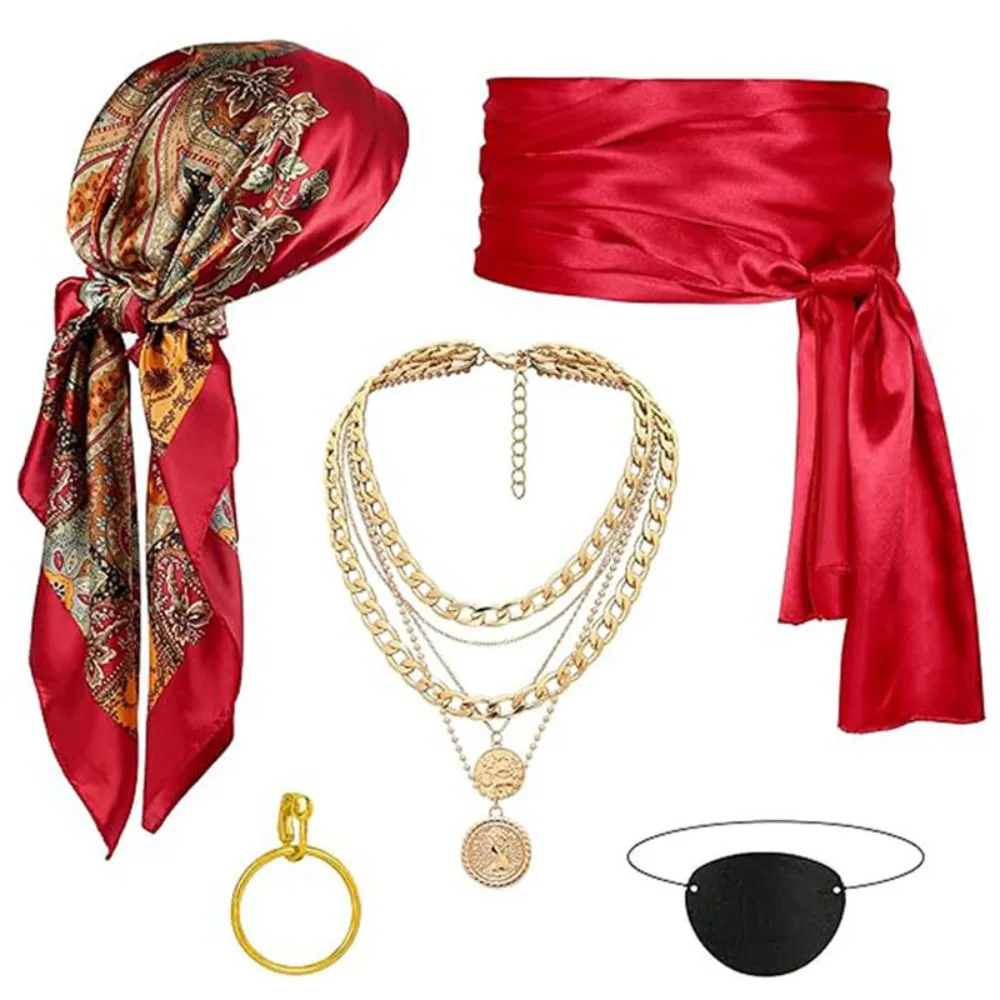 

Vintage Pirate Costume Accessories for Women Men Captain Bandana Head Scarf Sash Necklace Renaissance Halloween Carnival Party