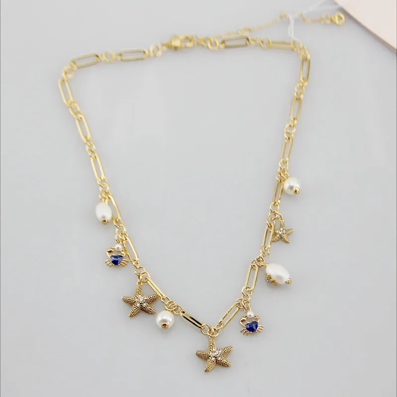 Light Luxury Design Fashion Multi-element Ocean Series Starfish Small Crab Shape Women's Necklace Jewelry