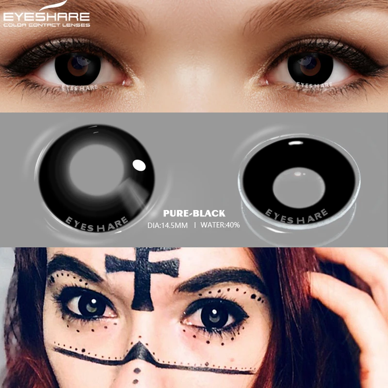 EYESHARE 1Pair Halloween Cosplay Colored Contacts Lenses for Eyes Anime Eyes Lenses White Lenses Fashion Black Contacts Lenses