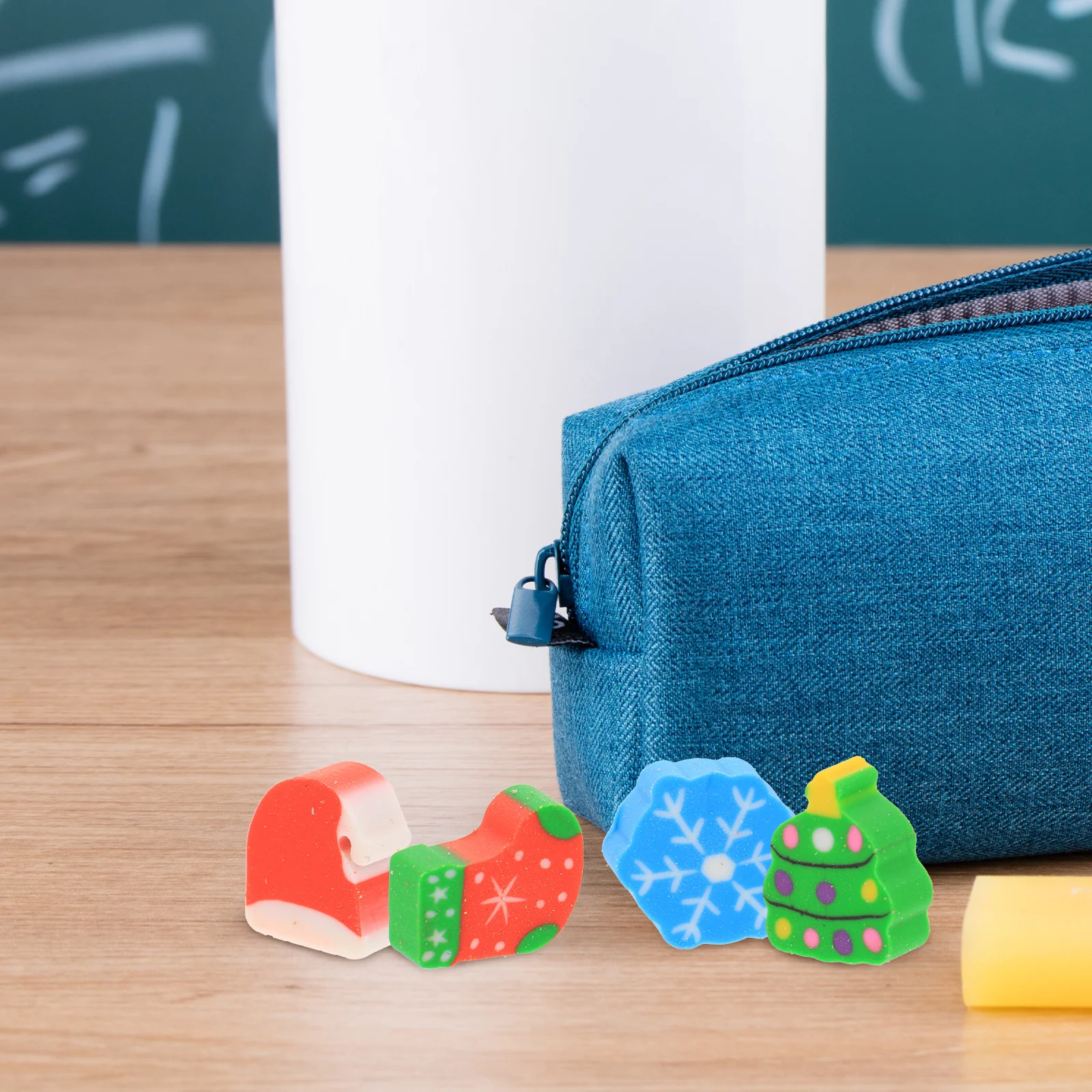 

1 Box Cheerful Erasers Easy to Carry Multi-Function Pencil Eraser for Study Artwork Daily Use Xmas Shaped Kids Accessories