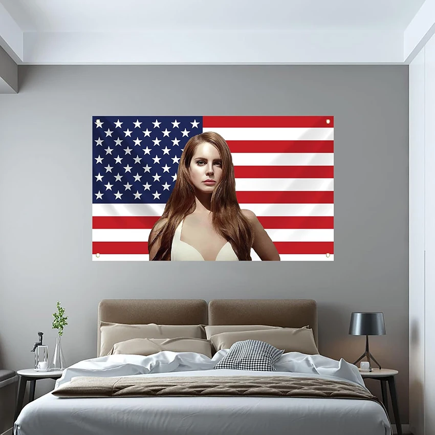 Lana Del Rey Flag American Banner Funny Tapestry 3x5 FT With Four Grommets For College Dorm Room Guys Man Cave Bedroom