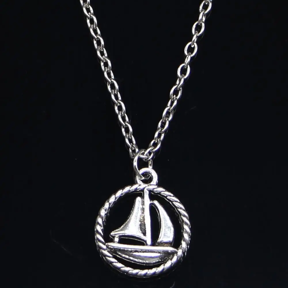 20pcs New Fashion Necklace 16mm sailing ship Pendants Short Long Women Men Colar Gift Jewelry Choker