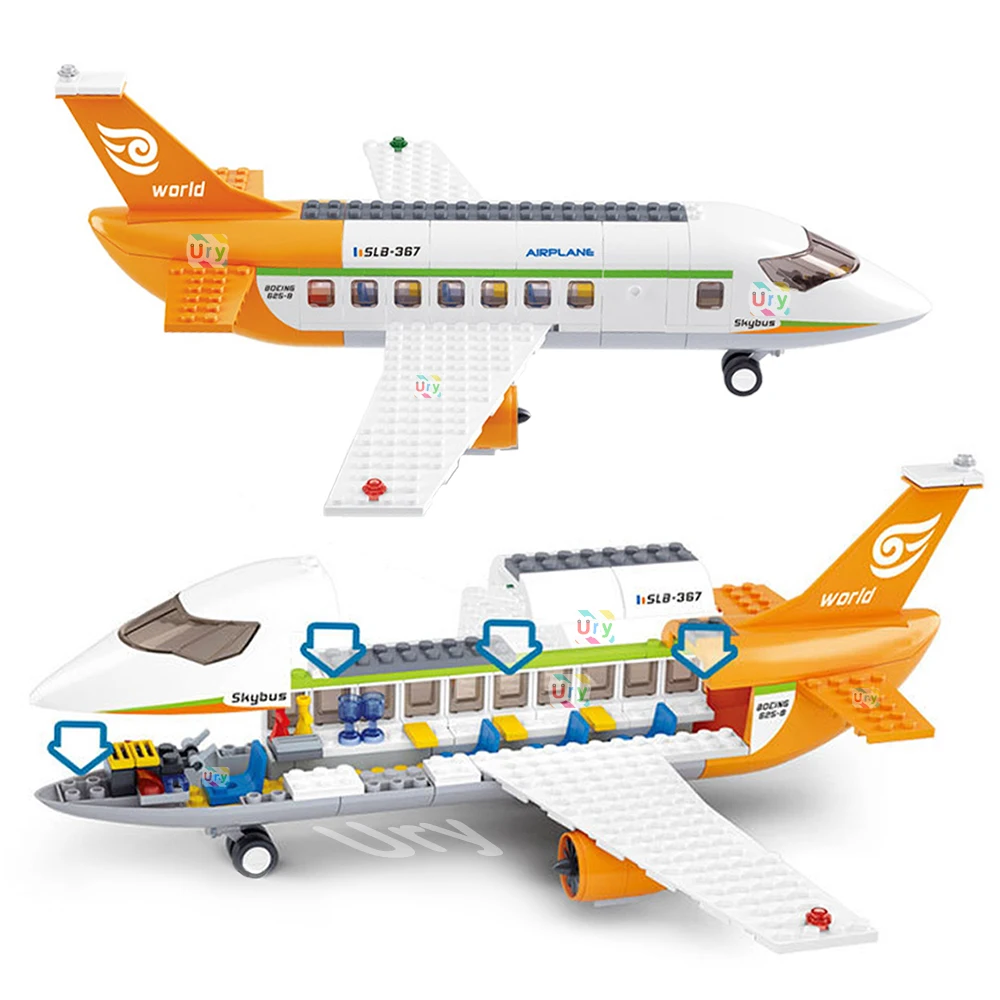 Sluban City Series Aviation Cargo Plane Airport Airbus Airplane Control Tower DIY Building Blocks Toy Set Dolls Kids Boys Gifts