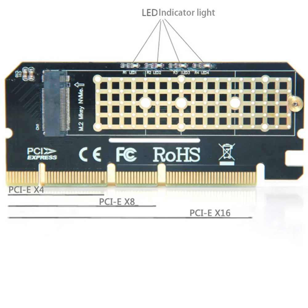 

Новый интерфейс M.2 NVMe SSD для PCIE 3.0 X16, компьютерный адаптер, корпус из алюминиевого сплава, светодиодная карта расширения
