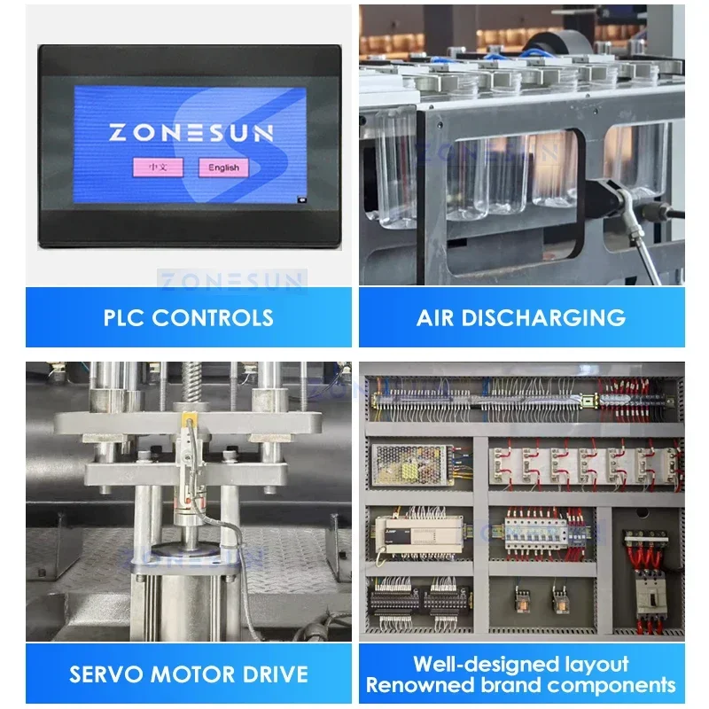 ZONESUN Macchina automatica per lo stampaggio mediante flusso Bottiglie in PET Preforme Contenitori per succhi d'acqua a 6 cavità Attrezzature ZS-SBM32A