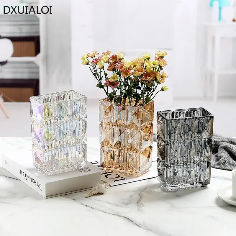 Home decor Modern simplicity Transparent crystal glass vase Aquaculture vase container Electroplated color flower vase Gift