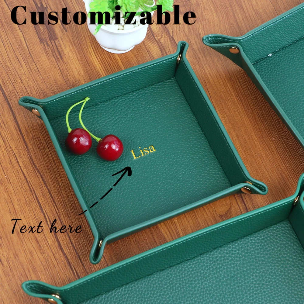 Customized Name PU Leather Storage Box for Home Clutter Organization - Entrance Key, Cosmetics and Jewelry Storage Tray