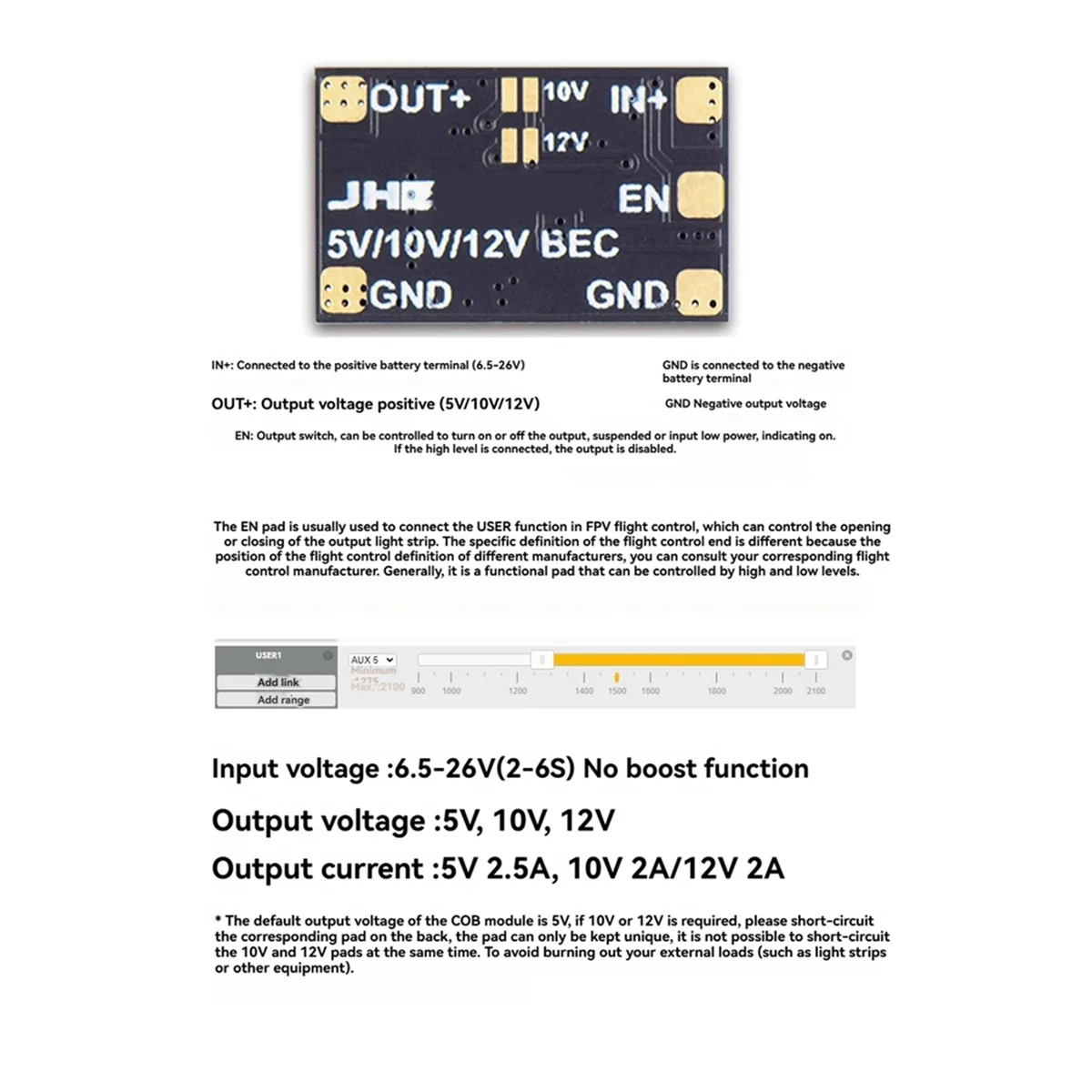 Módulo ABJZ COB 5V 10V 12V BEC com interruptor de controle para estranho 25/35 COB Light RC FPV Racing Drone