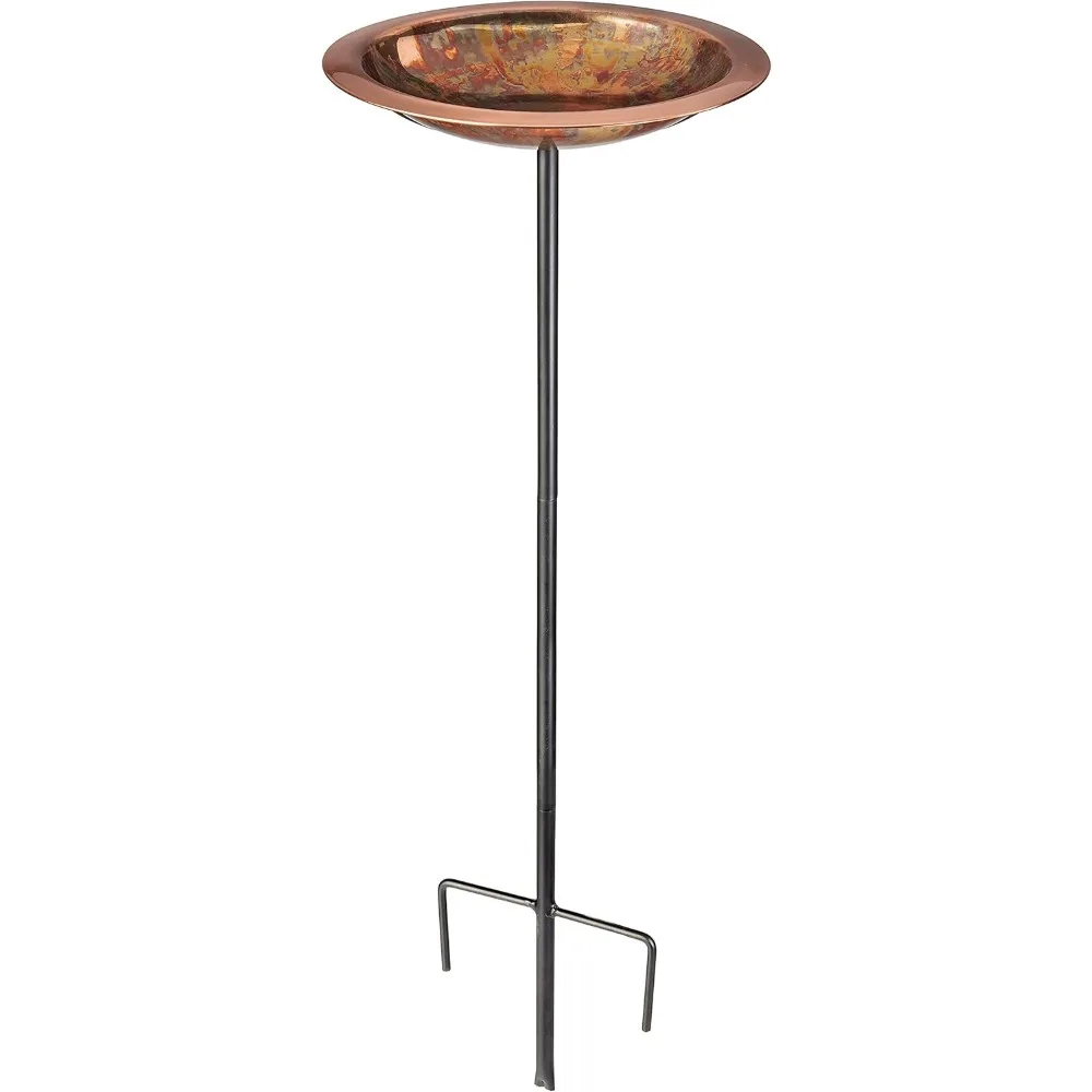 銅製バードバス、スチールポール付き、13インチボウル、庭の装飾に簡単に設置可能