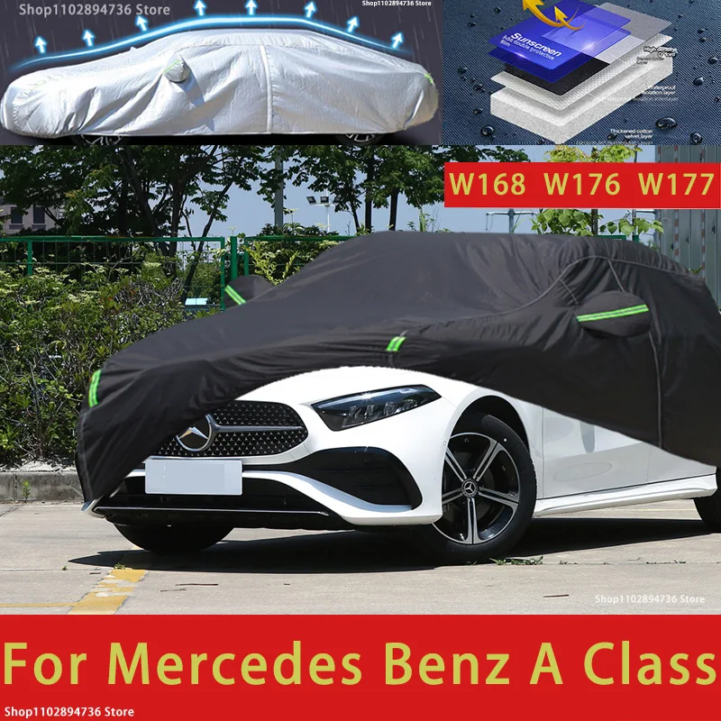 

Полноразмерные автомобильные чехлы для Mercedes benz A class W168 W177 W176, снежный чехол, Солнцезащитный водонепроницаемый пыленепроницаемый внешний черный Автомобильный Чехол