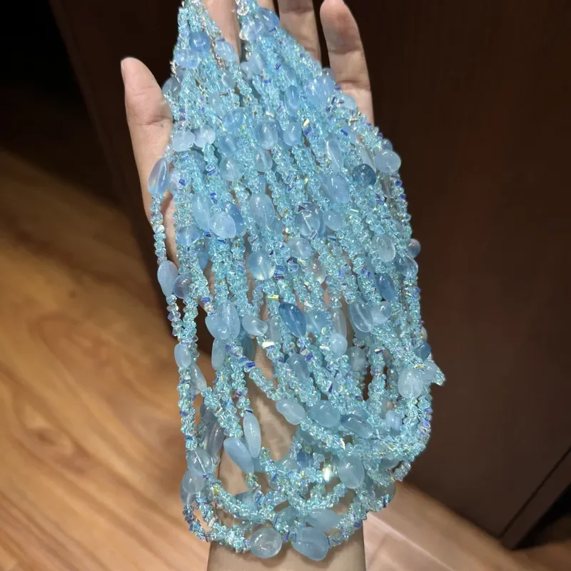 Crystal necklace summer cute sweet necklace cold feeling oval bead string chain small fresh aquamarine accompanying necklace