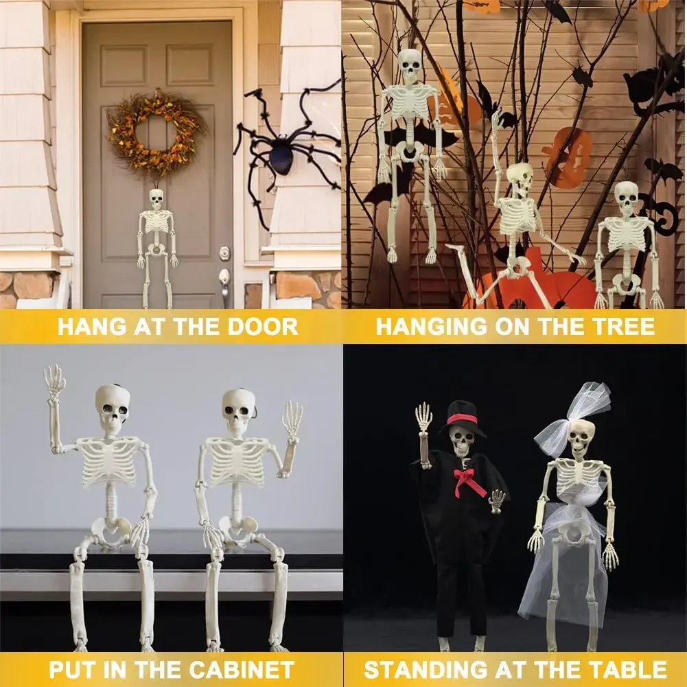 40CM Halloween Simulation Skeleton Hanging Plastic Human Skull Skeleton Can Stand Joints Movable Party Horror Props image 4