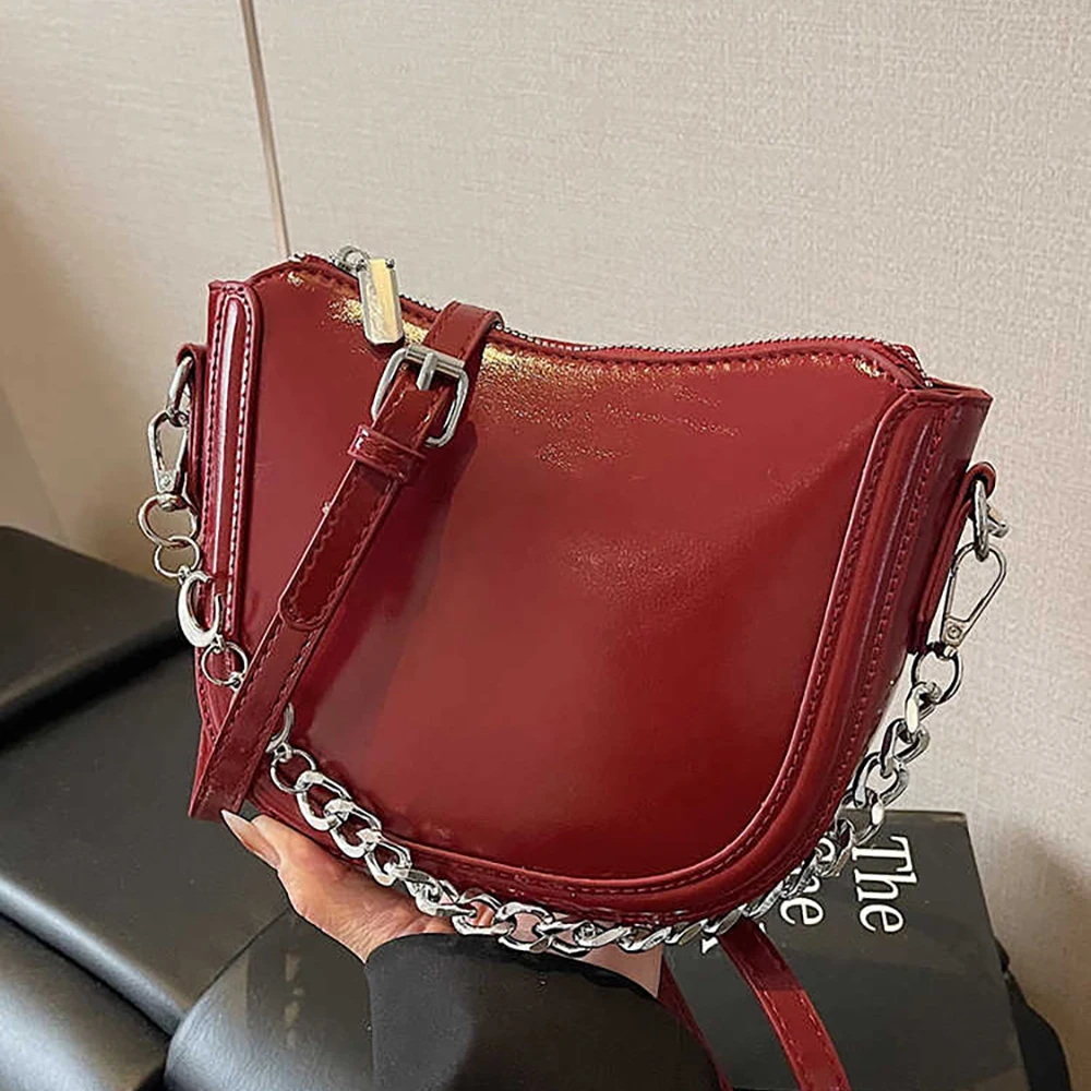 

Burgundy Designer Bucket Bag for Women Luxury Chains Handbag Simple Solid Single Shoulder Underarm Bags Fashion Crossbody Pack