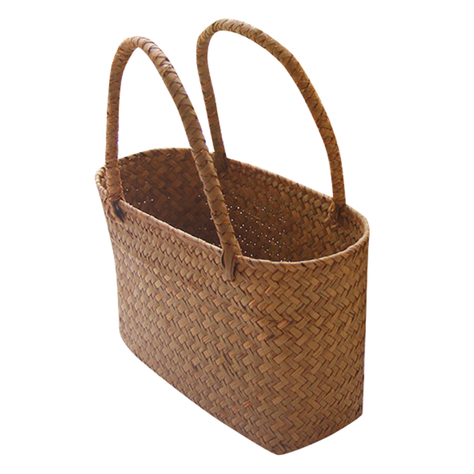 Seaweeds Woven Basket Bag Durable Laundry Basket Market Bag for Home Gardening Living Room