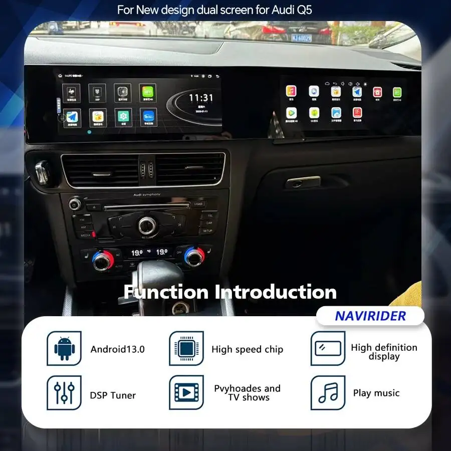 

CarPlay для Audi Q5 2009-2017, изогнутый экран, автомобильная магнитола с Android Auto, Wi-Fi, 21-дюймовый GPS-мультимедийный видеоплеер, стереосистема 4G.