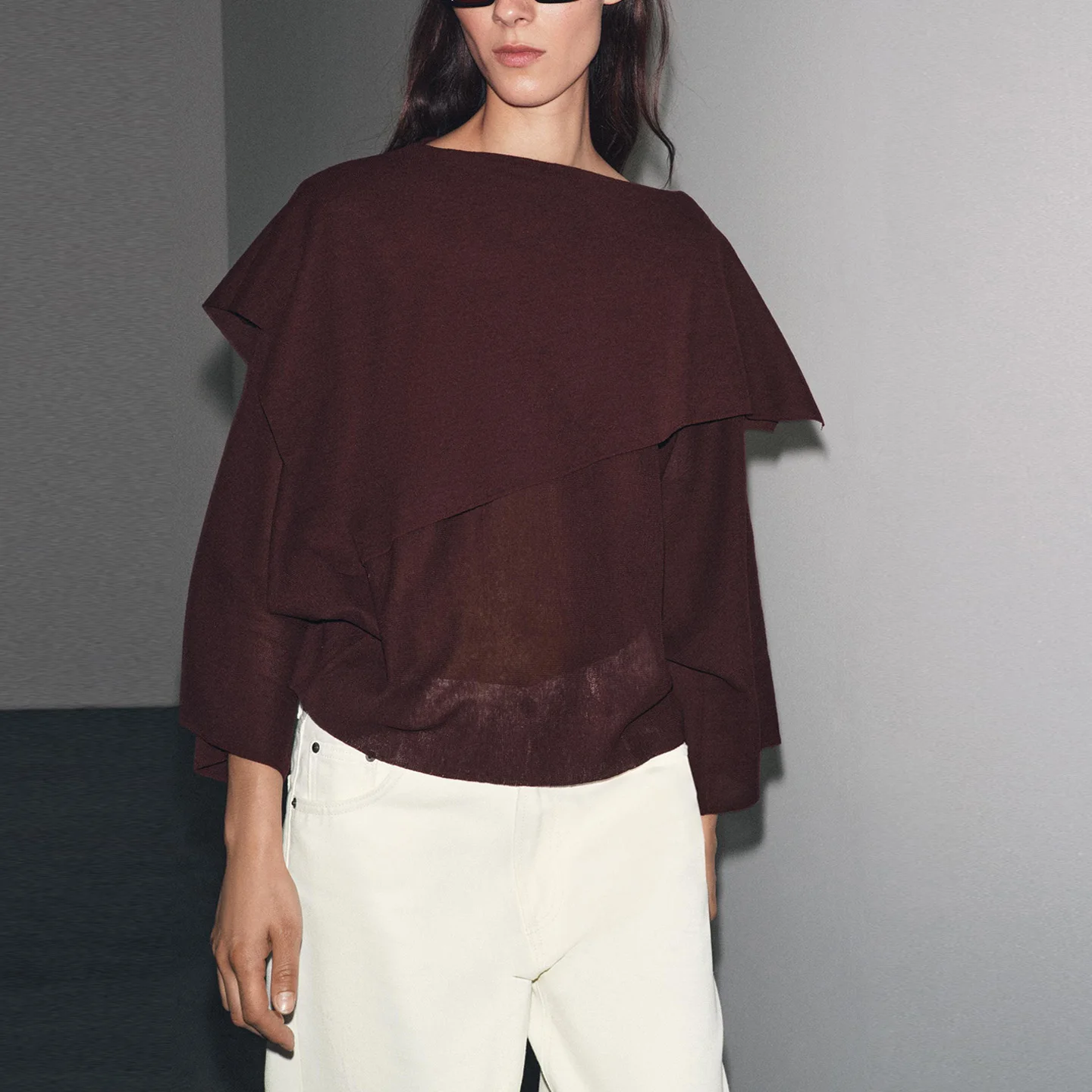 

Женский однотонный топ Long Sve irt, осень 2021, драпированный топ с плоской иглой, европейский Sle, обычный све, другой материал