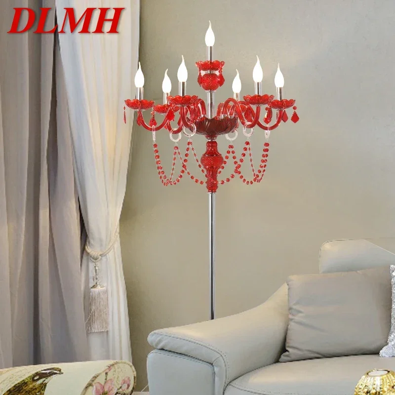 

DLMH European Red Style Crystal Floor Lamp Luxurious Hotel Ballroom Wedding Candle Decoration Lamp Living Room Bedroom Villa