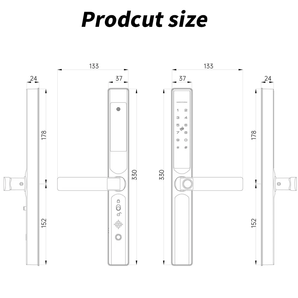 Tuya WiFi App waterproof Digital electronic lock Biometric fingerprint door handle Smart lock for Glass Sliding