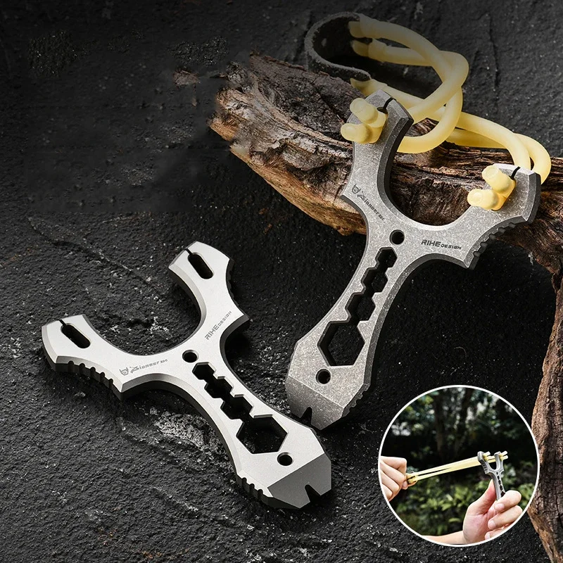 New Titanium Alloy Portable EDC Keychain Tool Hexagonal Wrench Multifunctional Rubber Band Slingshot Mini Pry Bar Tools