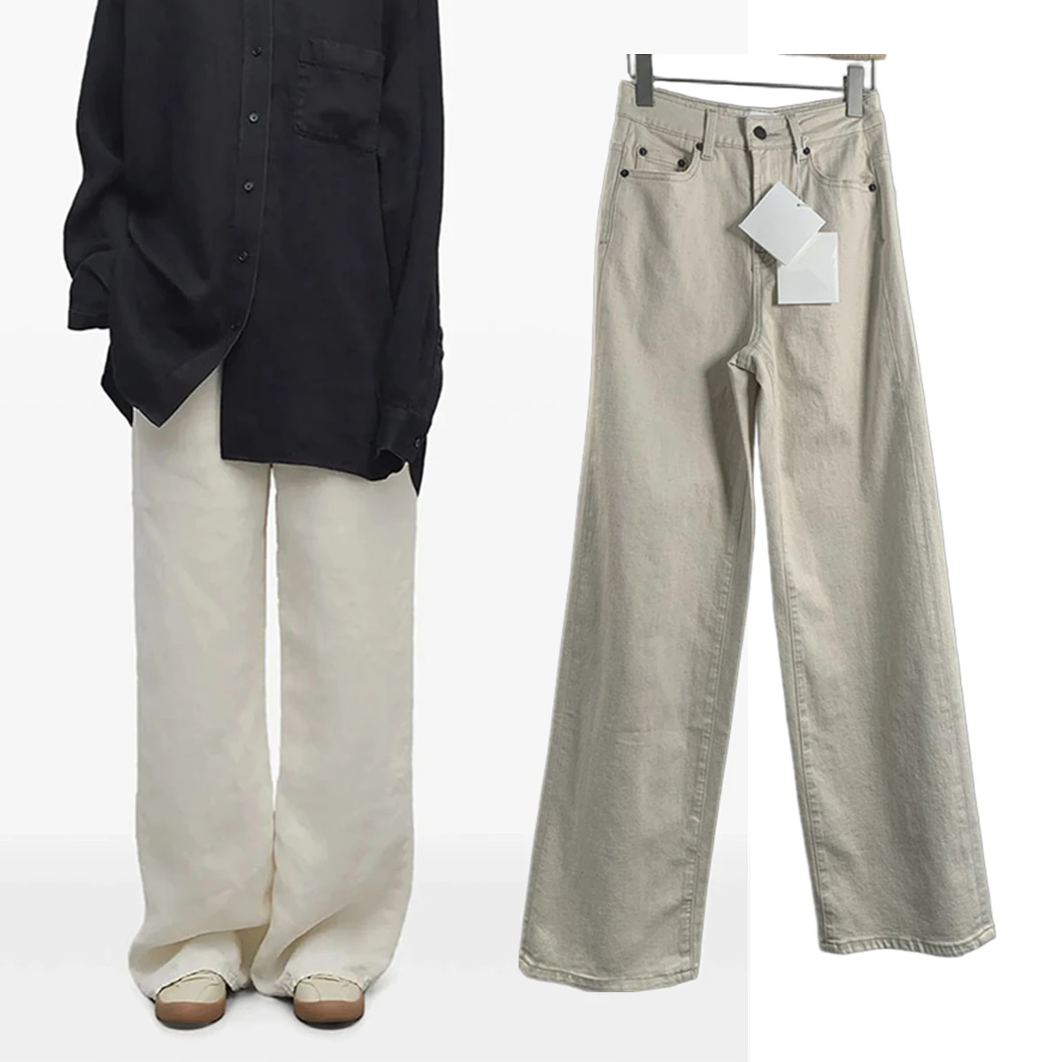 

Maxdutti Minimalist Washed Cotton And Linen Straight-leg Pants Women French Lazy Fashion Ladies Women's Wide-leg Pants Girls