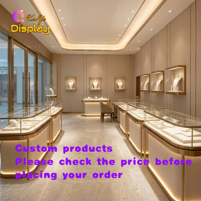 custom.Luxury Tempered Glass Showcase with LED Lighting Jewelry Retail Stores-Eco-Friendly Durable Customizable Design