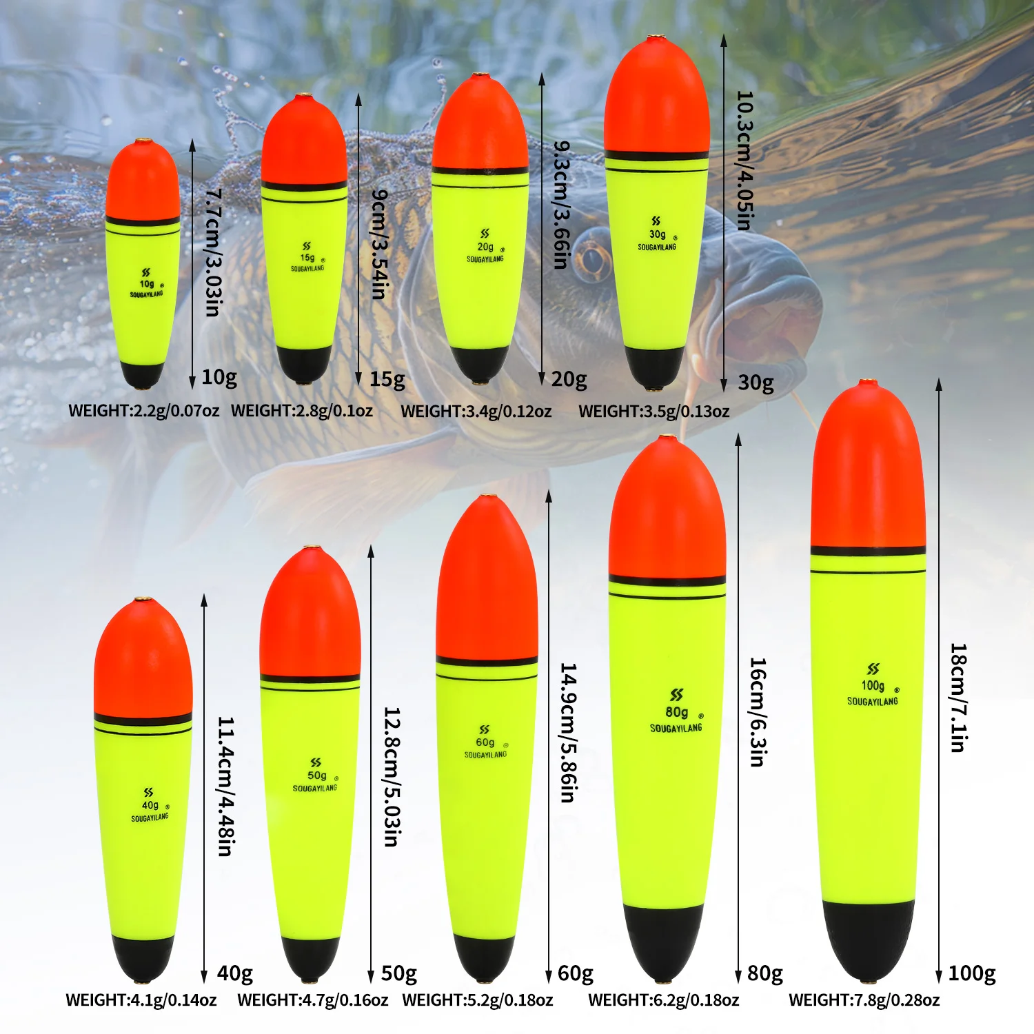 Sougayilang 10-100g Fish Float  Made of Universal EVA Material with High Buoyancy Anti Drop Sensitivity and Eye-Catching Float
