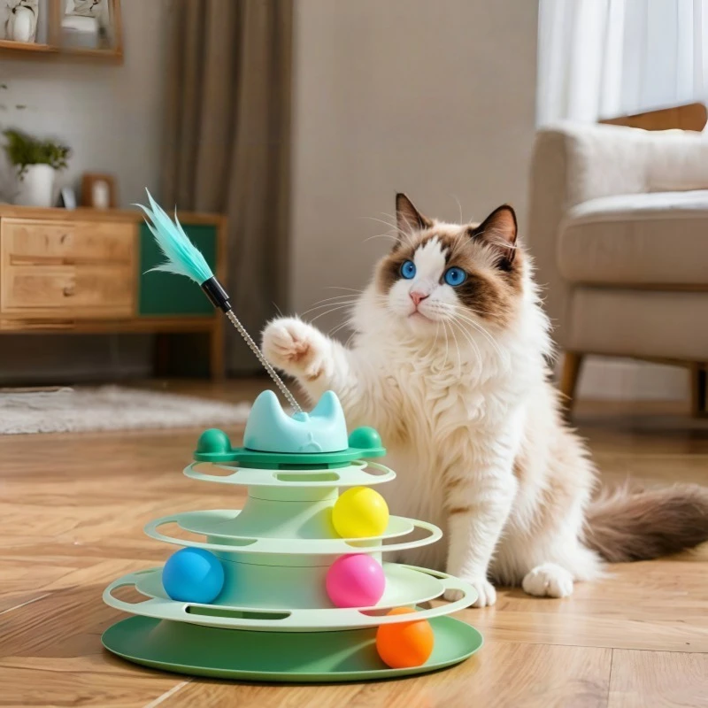 

Hot sale Cat Toys Four Layers Cat Turntable Spring Cat Toy Stick Orbit Tower Cat Space Tower Amusement Board Pet Supplies Kitten